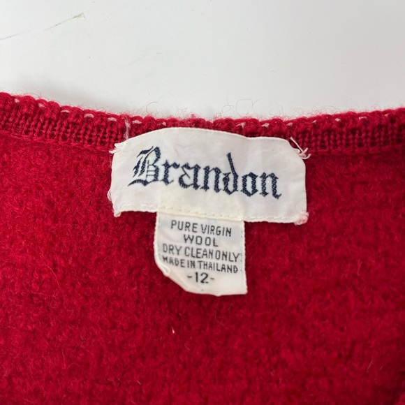 Brandon Cardigan Virgin Wool Sweater Sz 12 Red Long Sleeve Front Button VTG GHR5 - Picture 4 of 5